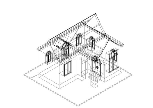 单层尖顶小屋CAD三维图1张-图一