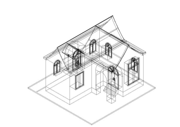 单层尖顶小屋CAD三维图1张_图1