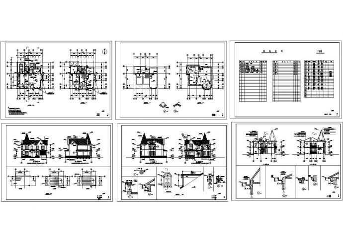 某二层带阁楼欧式风格别墅建筑施工图纸，标注明细_图1