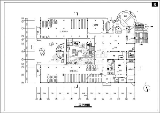 四川某学校四层图书馆建筑设计平面方案-图一