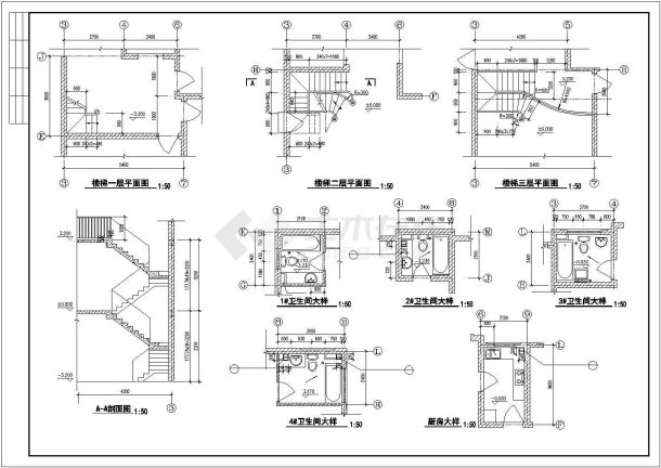 一套精致三层别墅建筑图纸（共7张）-图二