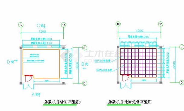 屏蔽机房工程平面立面示意图cad-图二