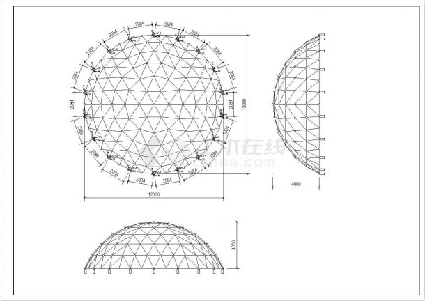 图纸包括:网架设计施工总说明,网架平面尺寸,网架立面尺寸,网架杆件