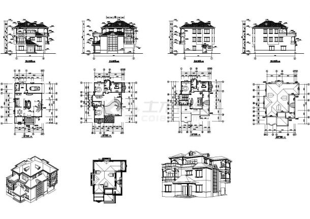 3层美式别墅确认建筑设计CAD图-图一