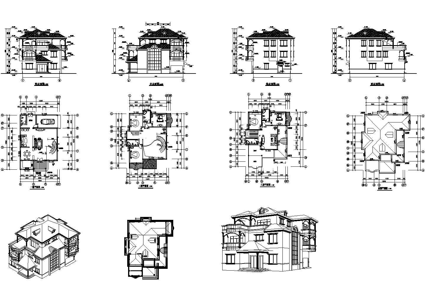 3层美式别墅确认建筑设计CAD图
