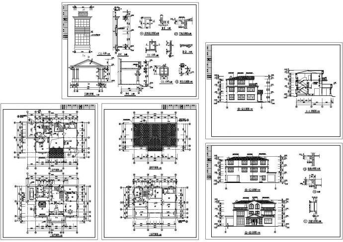 3层美式高档别墅建筑施工CAD图_图1
