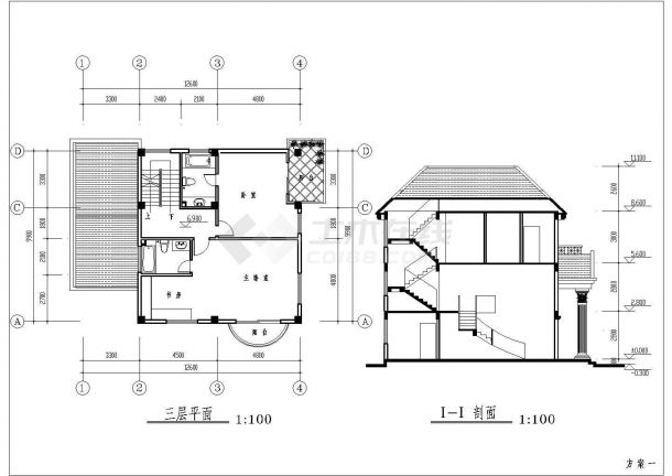 某小区三层框架结构别墅建筑施工图-图二