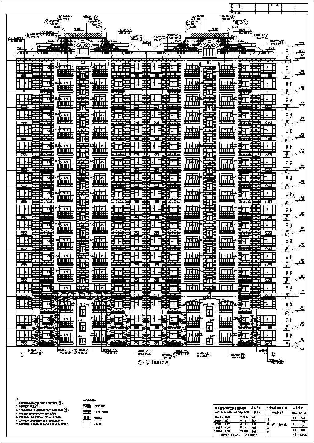 南昌某十八层新欧式住宅楼建筑设计施工图