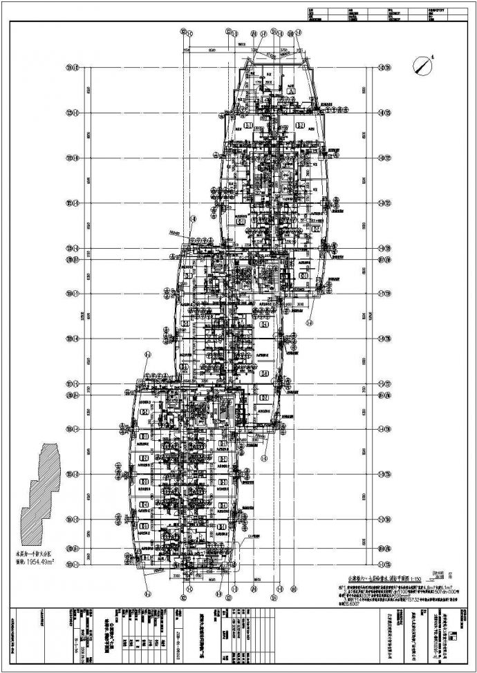 威海某二十七层商业综合楼公寓给排水平面图_图1