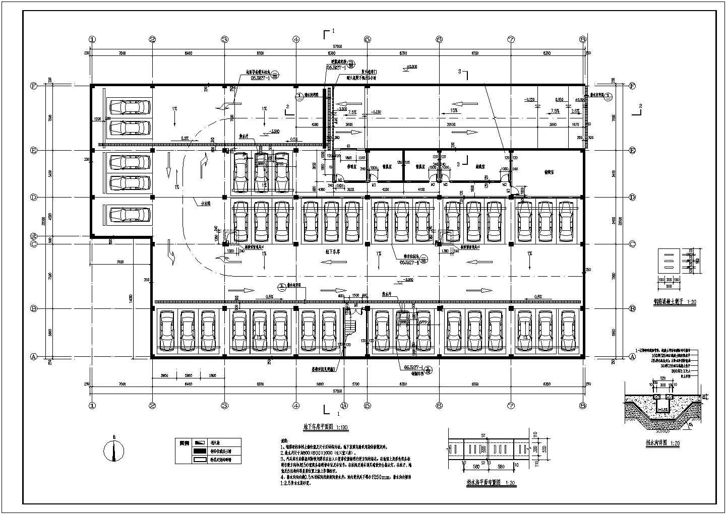 某小区单层地下车库建筑设计施工图