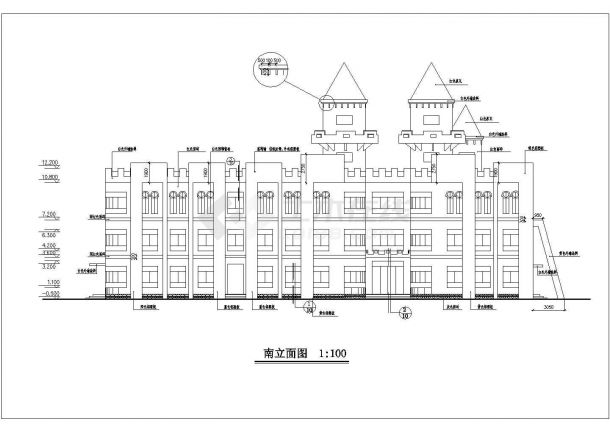 某地3层幼儿园建筑平面、立面、剖面图纸-图一