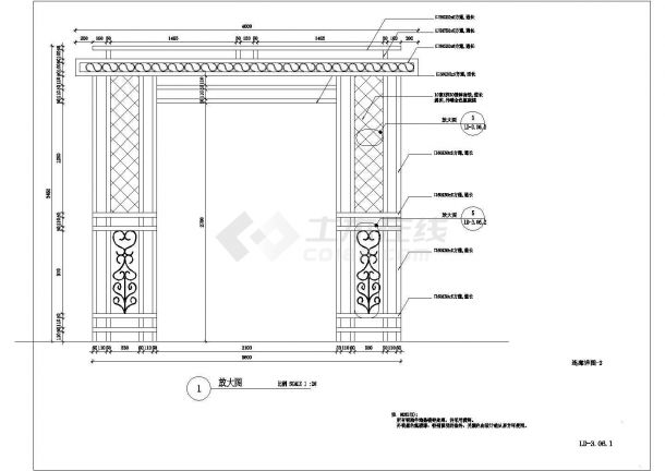 某地弧形连廊景观廊架结构设计方案图-图一