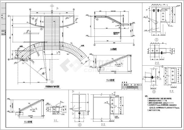 圆弧钢楼梯施工详图（CAD节点大样）-图一