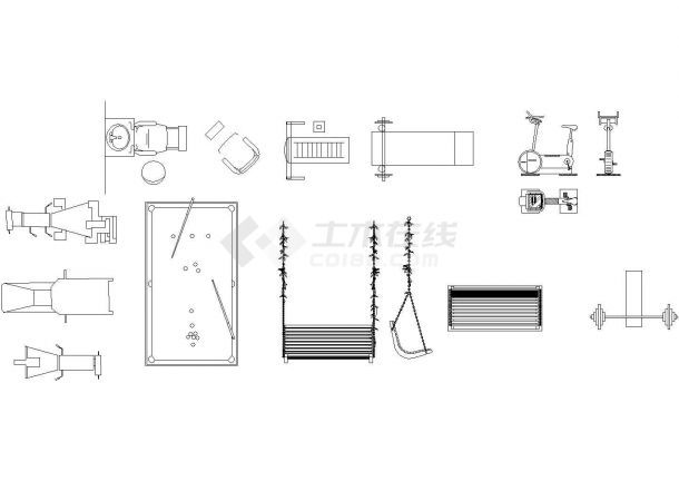 十五种健身器材设计图块-cad图块图例-图一