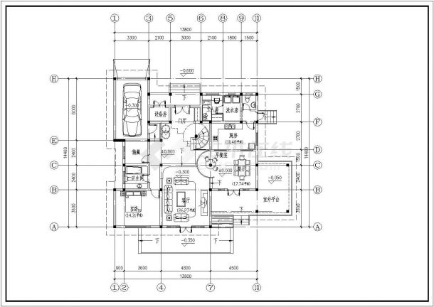 上海某别墅区282平米2层框混结构单体别墅建筑设计CAD图纸-图一