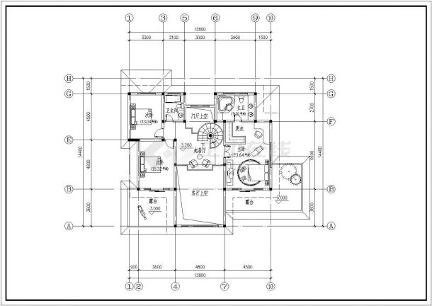 上海某别墅区282平米2层框混结构单体别墅建筑设计CAD图纸-图二