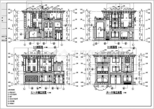 某地区三层连拼仿古别墅建筑设计方案-图二