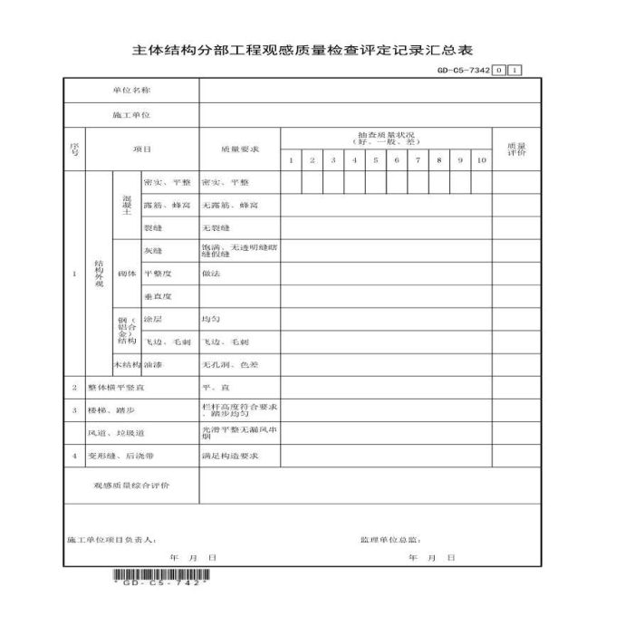 主体结构分部工程观感质量检查评定记录汇总表_图1