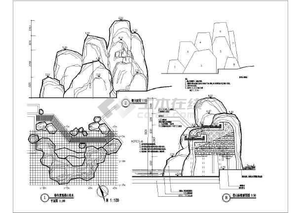 某公园假山塑石设计施工图（角钢龙骨+钢丝网）-图二