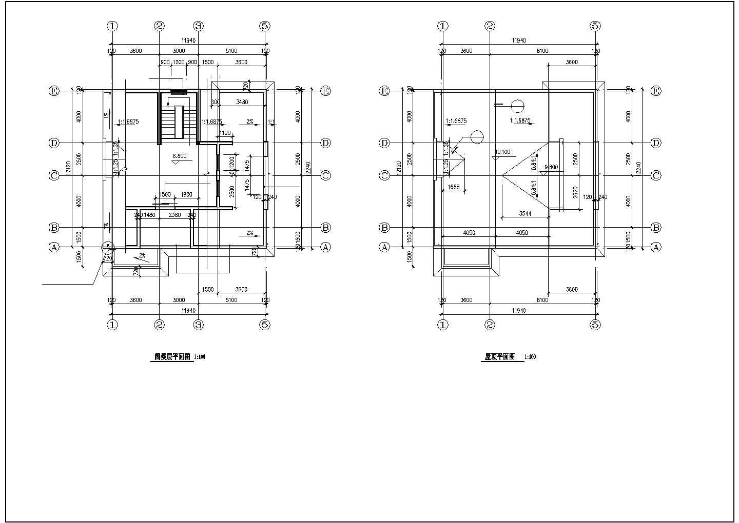 二层坡顶别墅建筑施工图