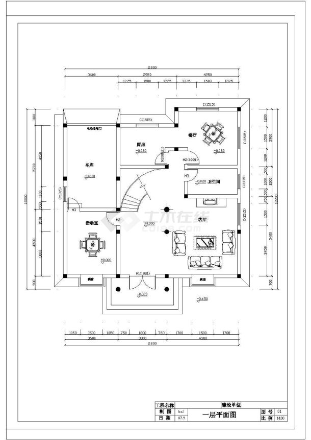 某三层半别墅建筑结构图-图二