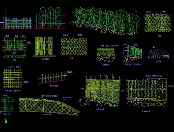 竹篱笆，竹围栏大样cad图纸（节点详细）_图1