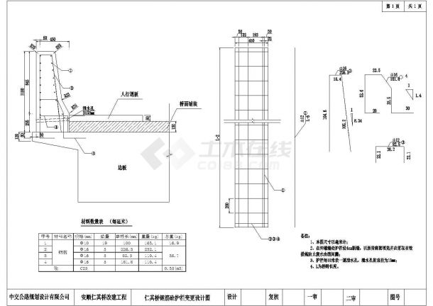 防撞护栏结构施工图（路基钢筋砼护栏变更设计图）-图一