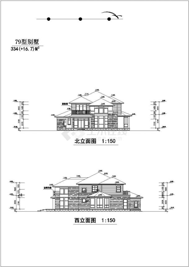 浙江杭州某二层北美风情别墅建筑设计方案-图二