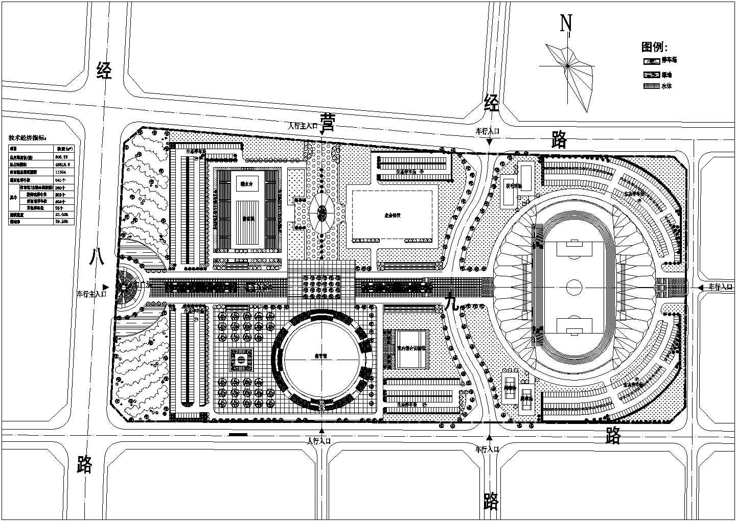 广西某大规模体育馆建筑设计总规划平面图