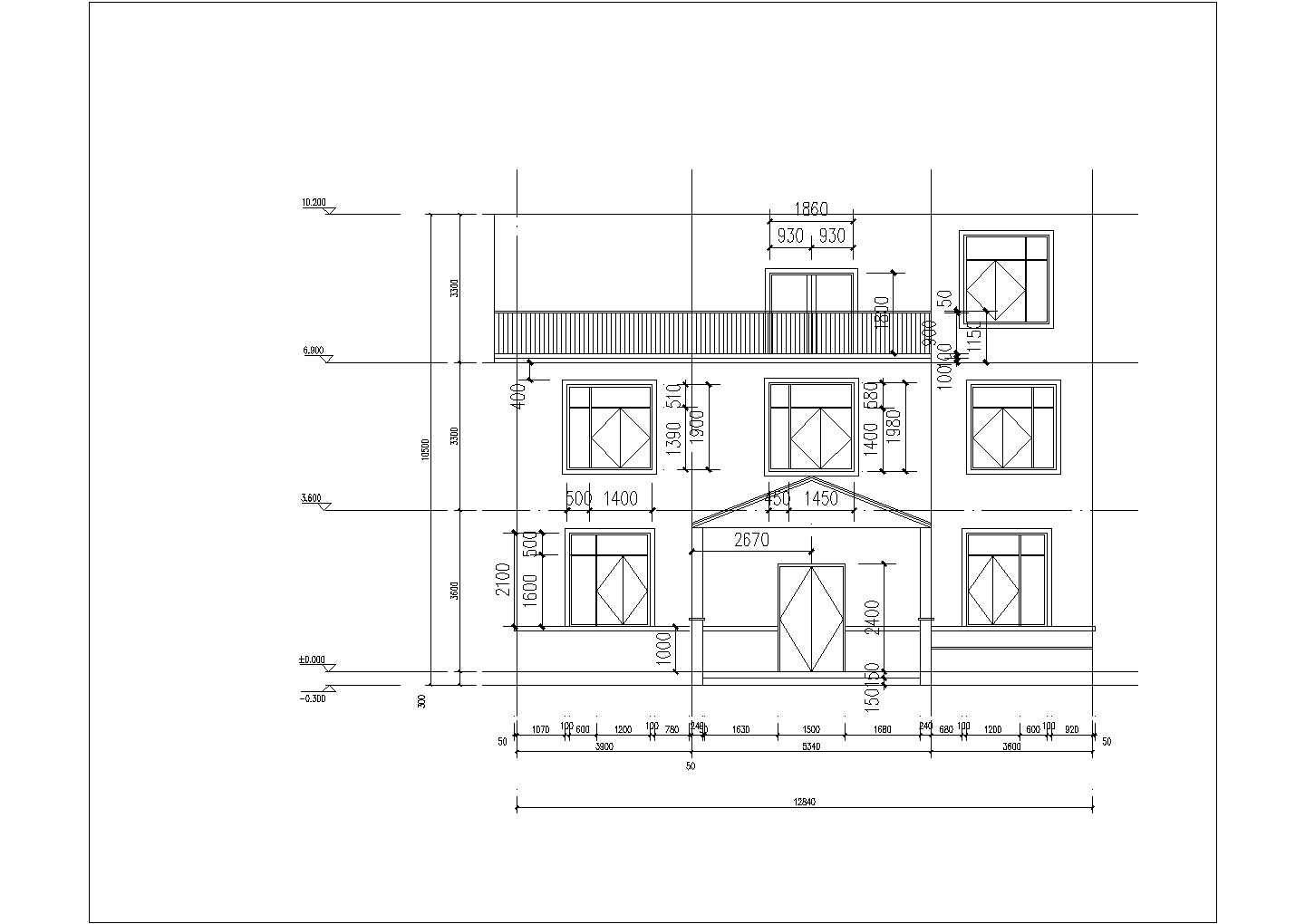 某小区三层住宅建筑设计户型平面图