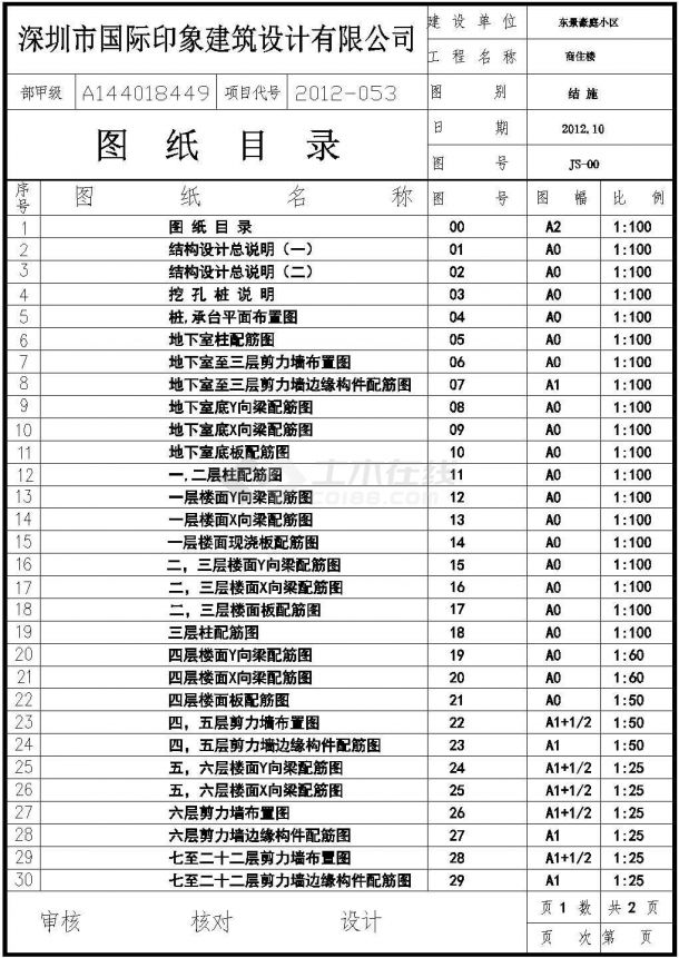 某22层框支剪力墙结构住宅小区全套结构图-图二