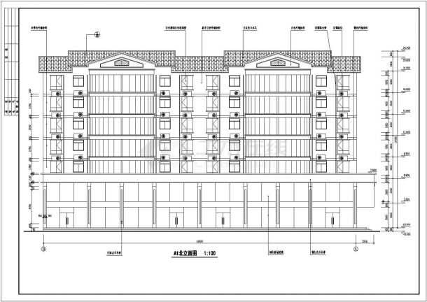 某地区6层商住楼及两层商铺裙楼建筑设计施工图-图二