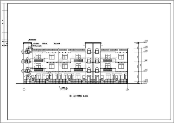 某小区三层三连拼别墅建筑设计施工图-图一