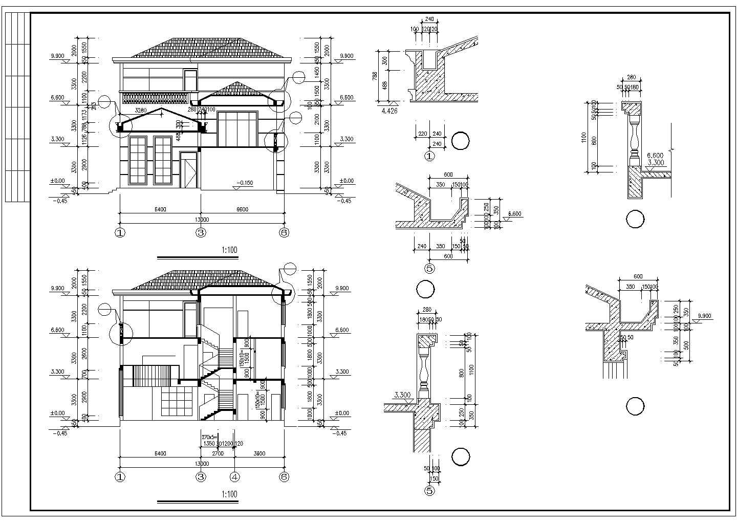 简单的欧式别墅建筑施工图