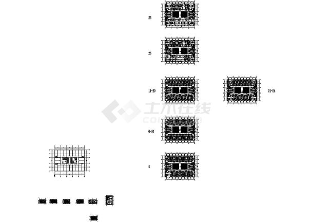 深圳某酒店标准层5-26层布置cad图-图一