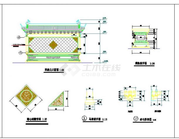 寺庙传统中式照壁cad设计施工图-图二