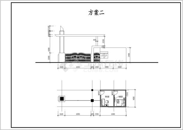 某地区中学大门及门卫室四种建筑设计方案-图二