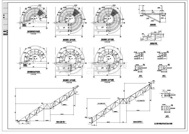 多层钢管旋转楼梯CAD施工详图-图一