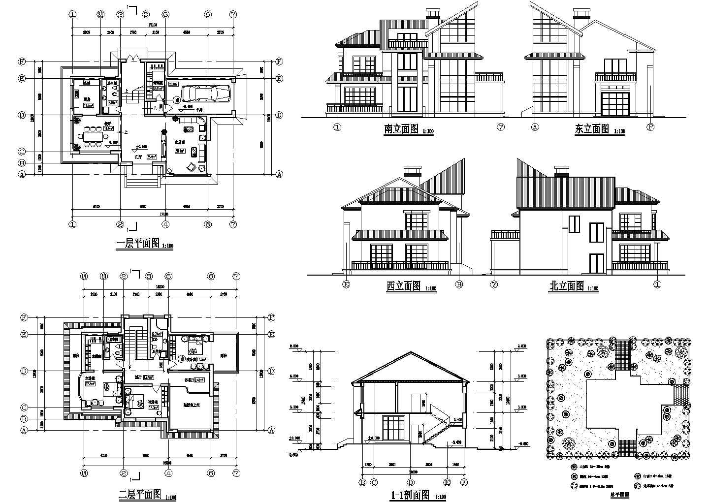  2层别墅建筑方案设计图（长17.1米 宽12米）