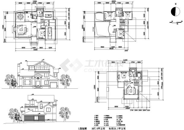 某三层 367.4平米乡间别墅建筑设计图（长16.8米 宽13.5米）-图一