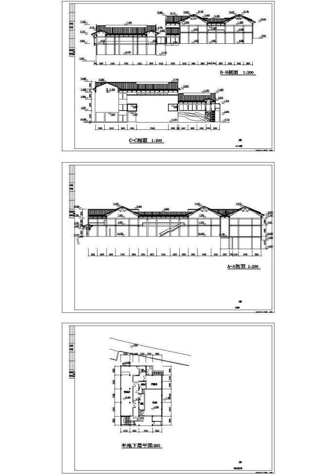 地下半地上3层中式现代风格历史博物馆建筑方案图（长87.3米 宽44.8米 ）_图1