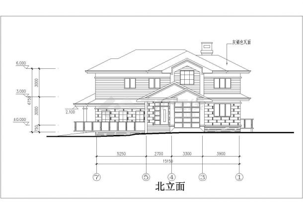 某二层框架结构小区别墅建筑方案图-图二