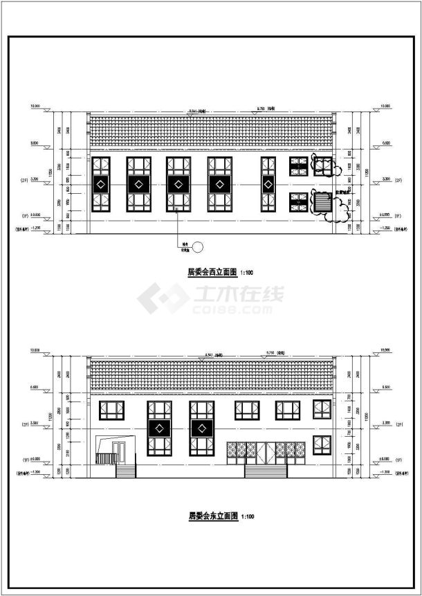 某二层框架结构物业楼2套建筑方案图-图一