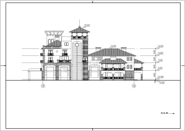某地多层框架结构西班牙风格会所建筑方案图-图二