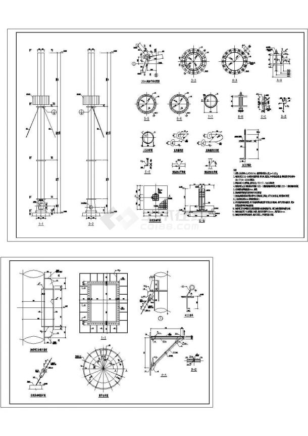 某30米拉索钢结构[烟囱]设计cad结构施工图（含设计说明）-图一
