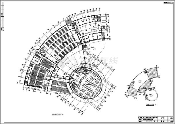 某高校五层扇型图书馆建筑设计平面图-图二