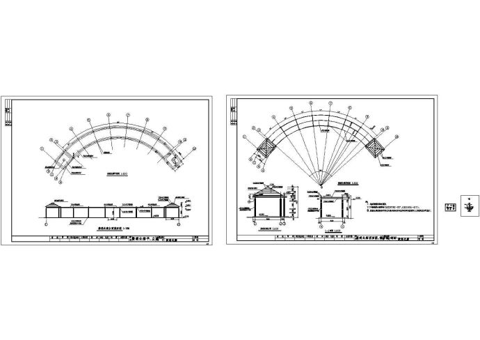 某弧形景观长廊建筑设计施工图_图1
