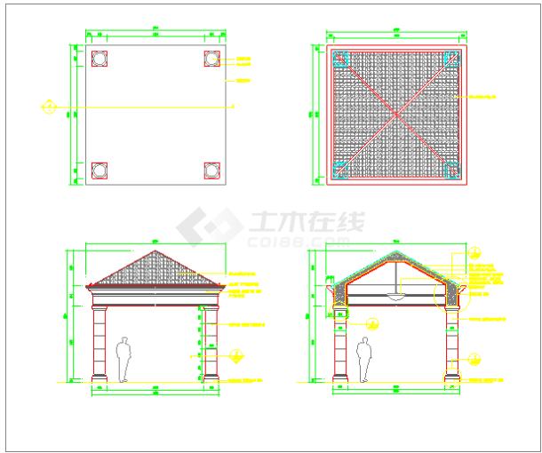 简欧风格混凝土方形景观亭设计CAD施工图-图二