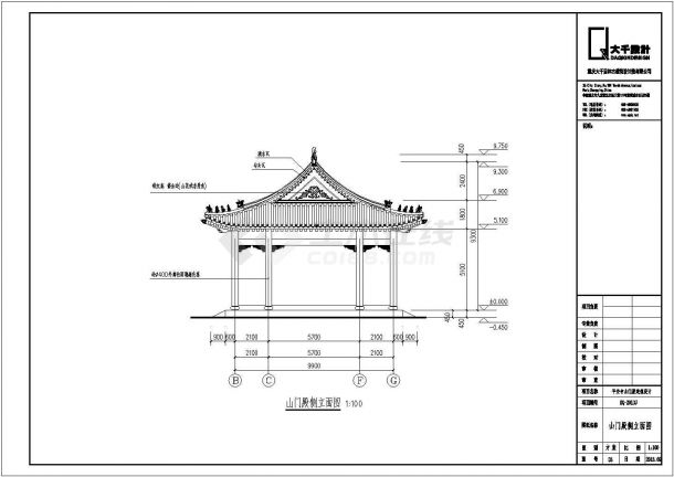 某寺庙明清风格5开间框架结构山门建筑方案图-图二