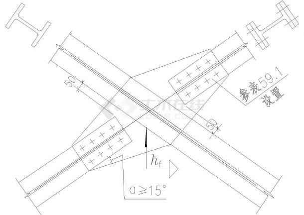 某支撑斜杆为H型钢与双节点板的连接节点构造CAD详图-图一
